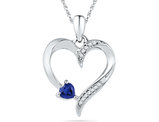 1/4 Carat (ctw) Lab-Created Blue Sapphire Heart Pendant Necklace in Sterling Silver